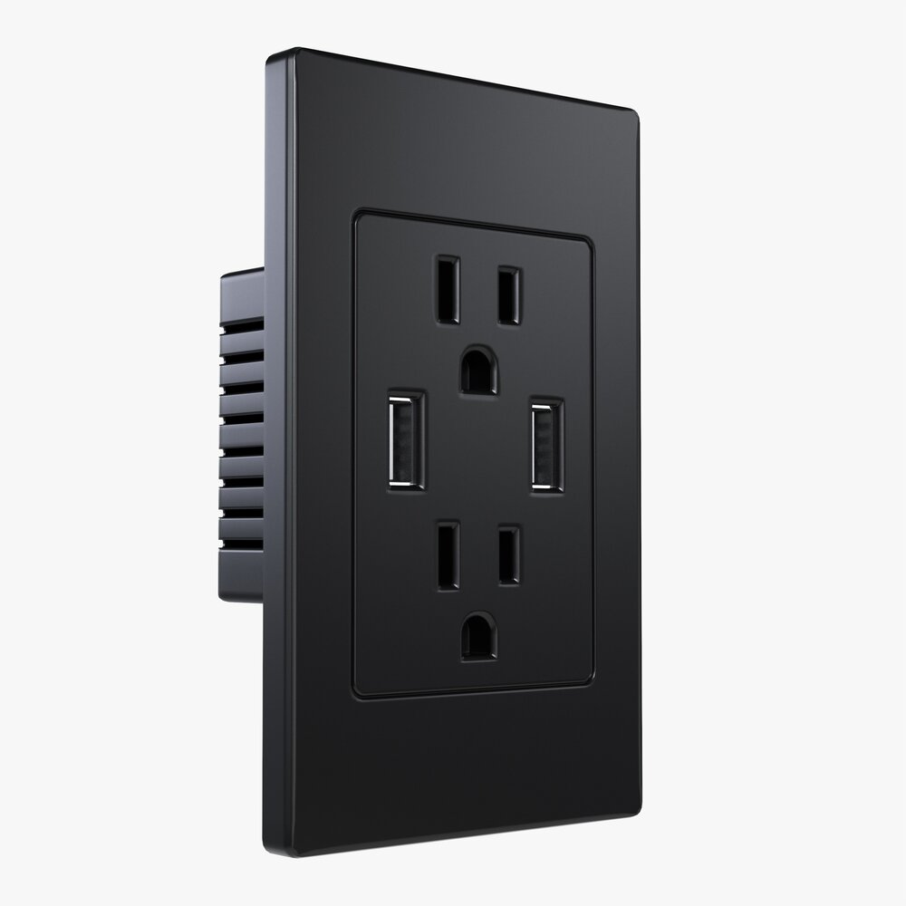 Double Outlet With Usb Ports Us Modelo 3D