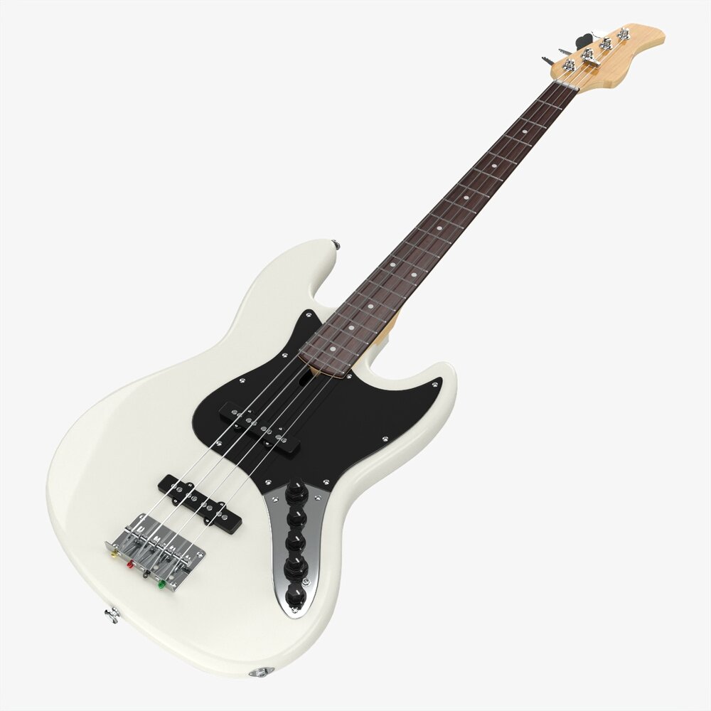 Electric 4-String Bass Guitar 02 White 3D 모델 