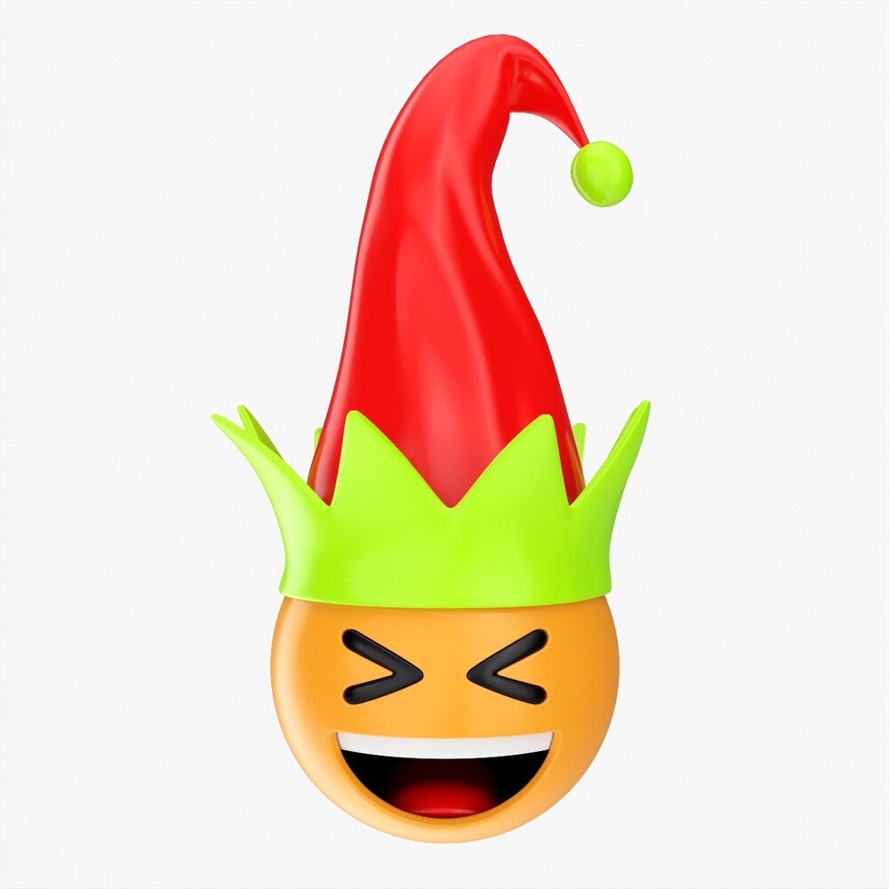 Emoji 090  Laughing With Elf Hat 3D 모델 