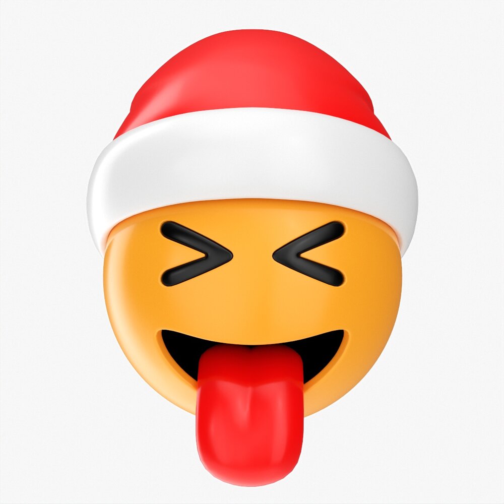 Emoji 095 With Closed Eyes Stuck-Out Tongue And Santa Hat Modèle 3D
