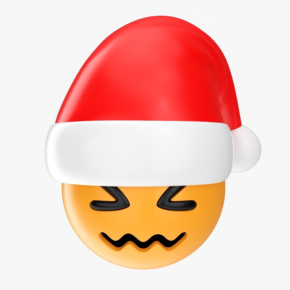 Emoji 099 Confounded With Santa Hat 3D 모델 