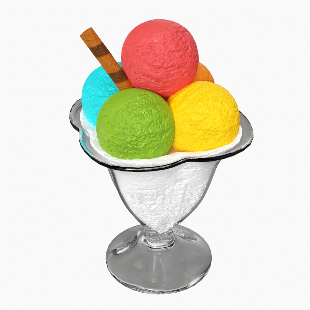 Ice Cream Balls In Glass Dish 3D model
