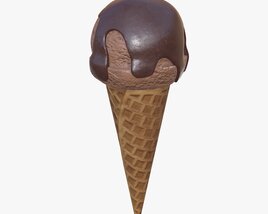 Ice Cream Ball With Chocolate On Top In Waffle Cone 3D 모델 