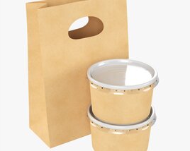 Takeaway Paper Bag And Containers 3D 모델 