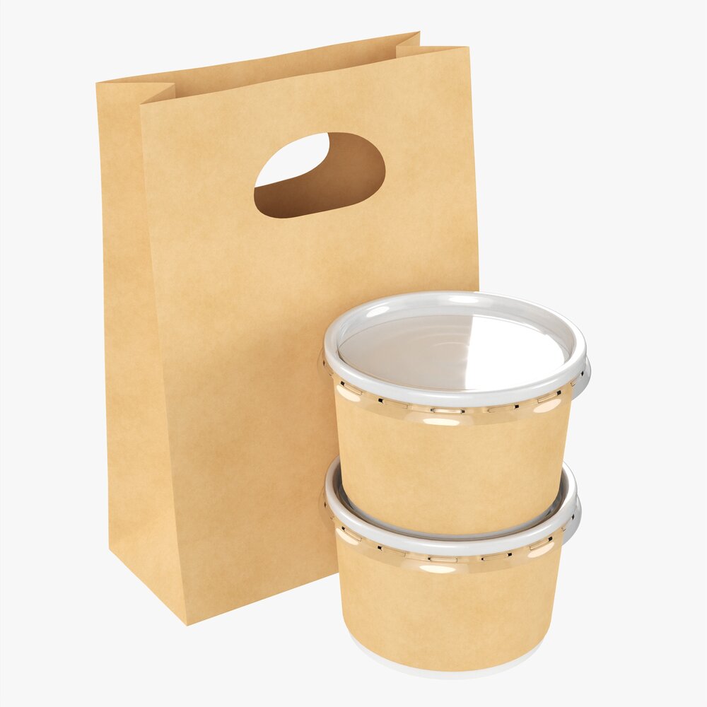 Takeaway Paper Bag And Containers Modèle 3D