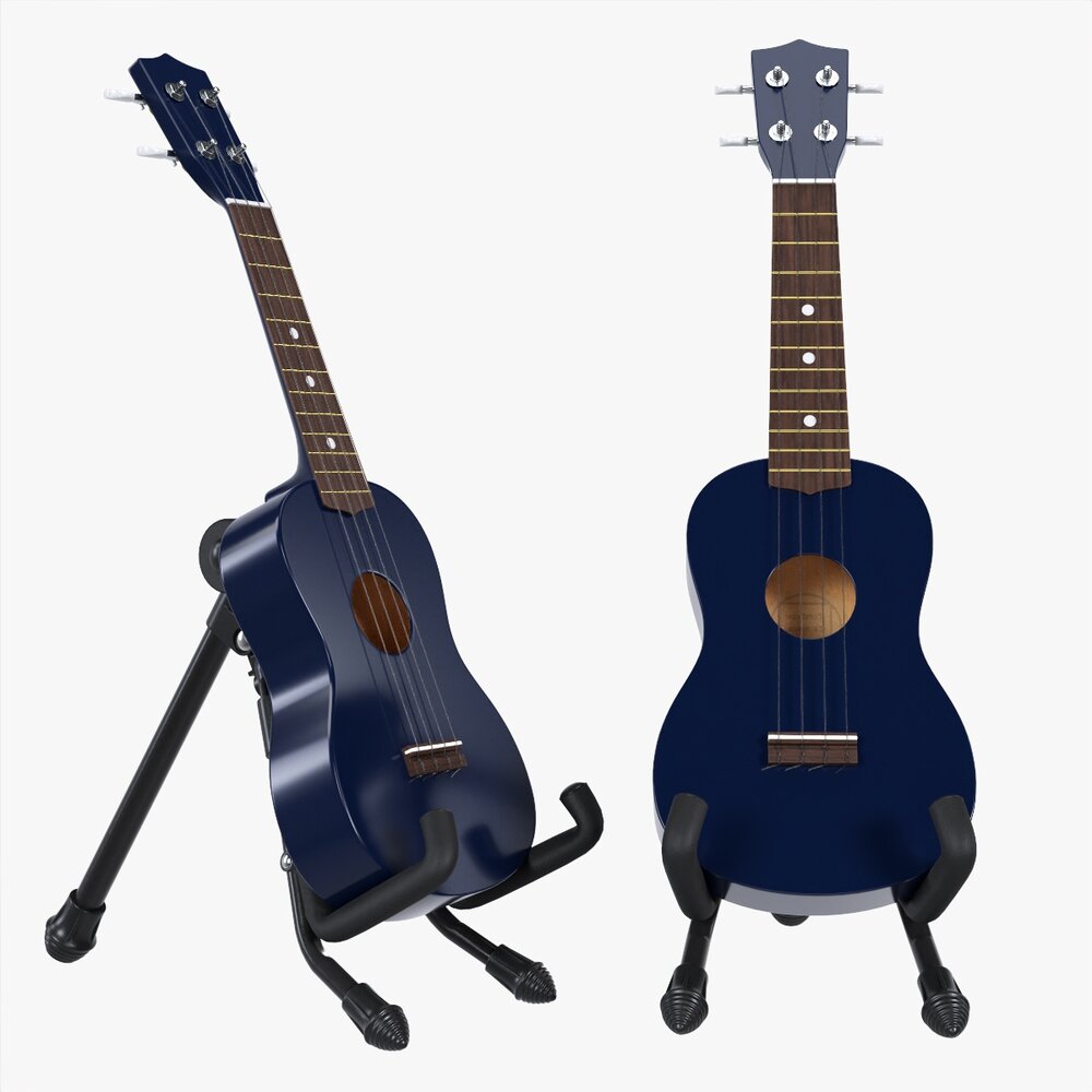 Ukulele Soprano Guitar Blue With Stand Modello 3D