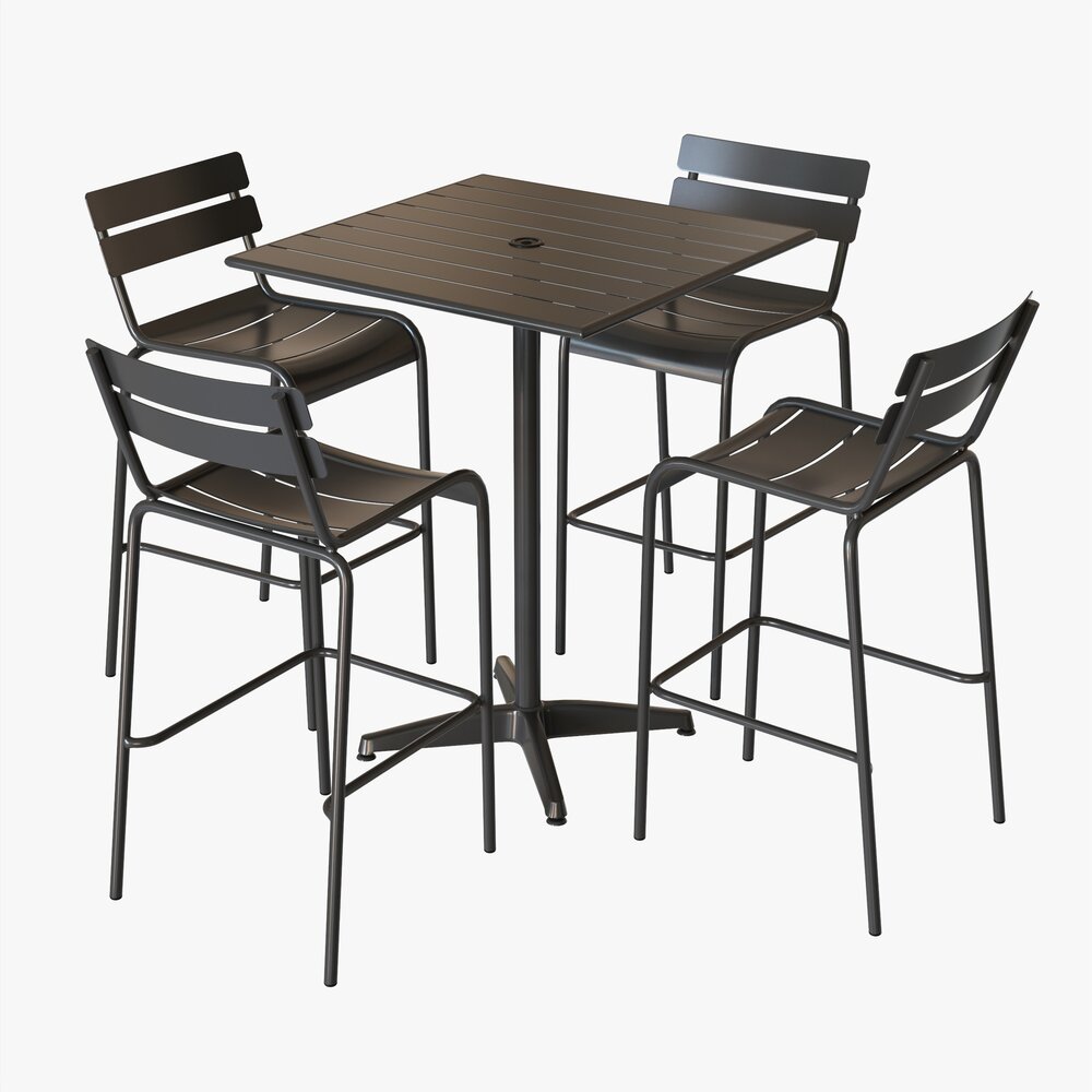 Bar Height Outdoor Table With Barstools 3Dモデル