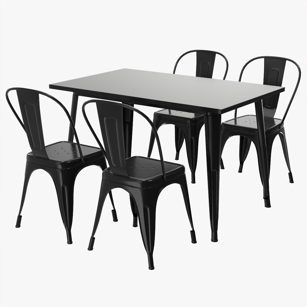 Black Dining Outdoor Table With Chairs 3D 모델 