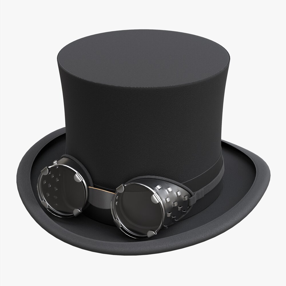 Black Top Hat With Googles Modèle 3D