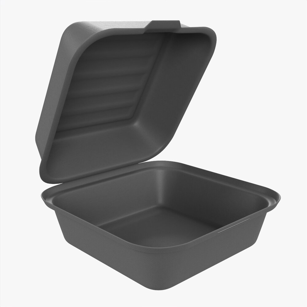 Compostable Take-Away Container Open Gray Modèle 3D