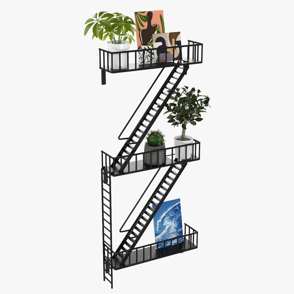 Decorative Wall Shelf With Plants 01 3D 모델 