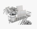 Decorative Wall Shelf With Plants 01 3D模型