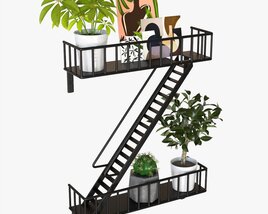 Decorative Wall Shelf With Plants 02 3D 모델 