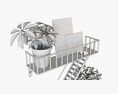 Decorative Wall Shelf With Plants 02 3d model