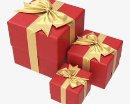 Gift Boxes Wrapped With Bow Red Gold 3D model