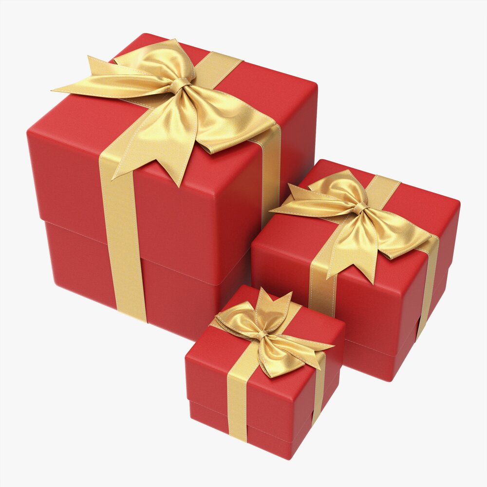 Gift Boxes Wrapped With Bow Red Gold 3D-Modell