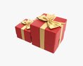 Gift Boxes Wrapped With Bow Red Gold 3D 모델 