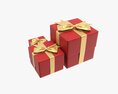 Gift Boxes Wrapped With Bow Red Gold 3D 모델 