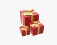 Gift Boxes Wrapped With Bow Red Gold 3D模型