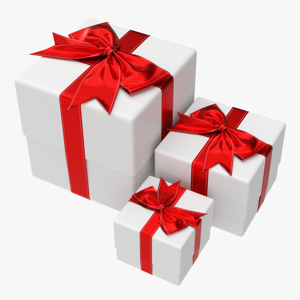 Gift Boxes Wrapped With Bow Red White 3D model