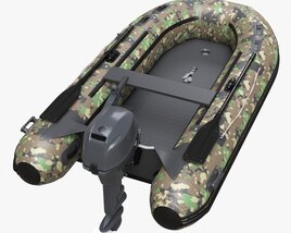 Inflatable Boat 02 Camouflage With Outboard Boat Motor Modelo 3D
