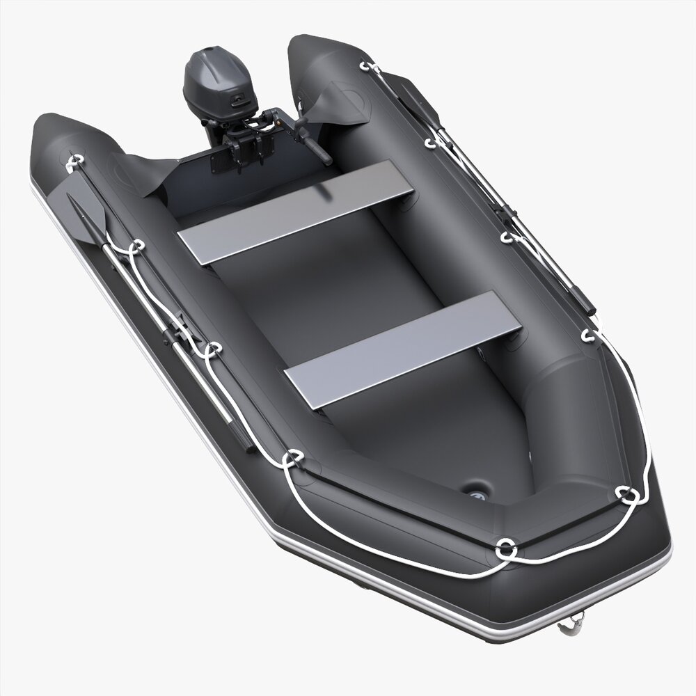 Inflatable Boat 03 Black With Outboard Boat Motor 3D 모델 