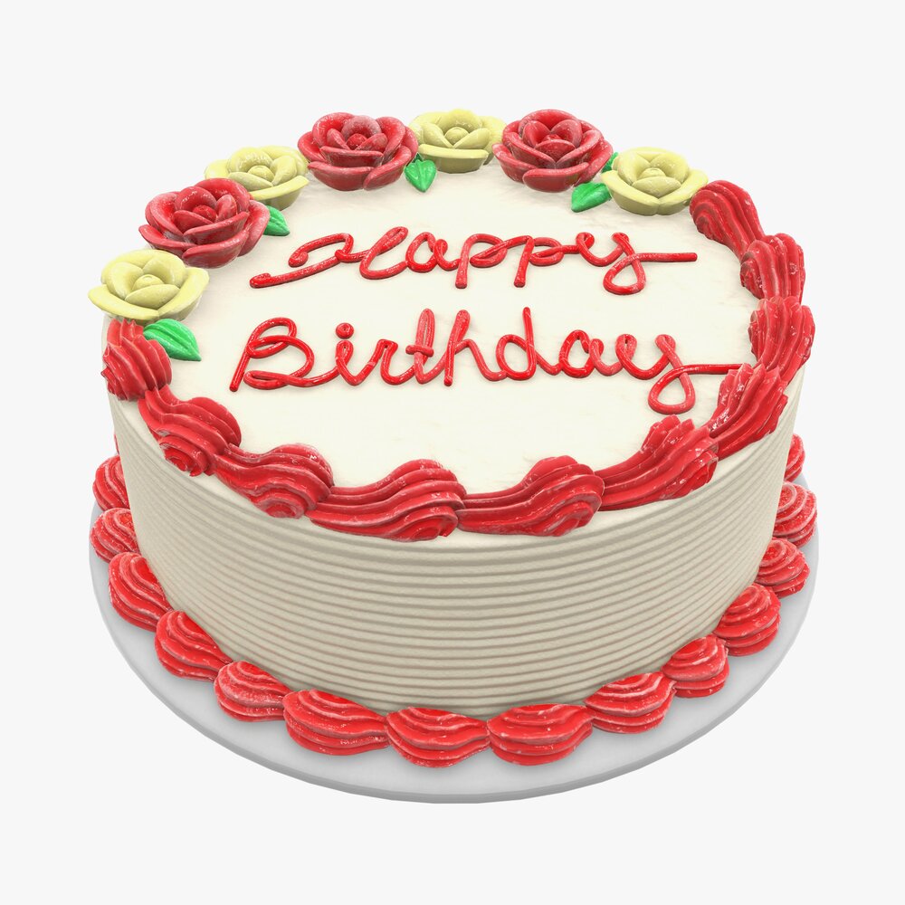 Birthday Cake White And Red 3D model
