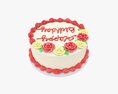 Birthday Cake White And Red Modèle 3d