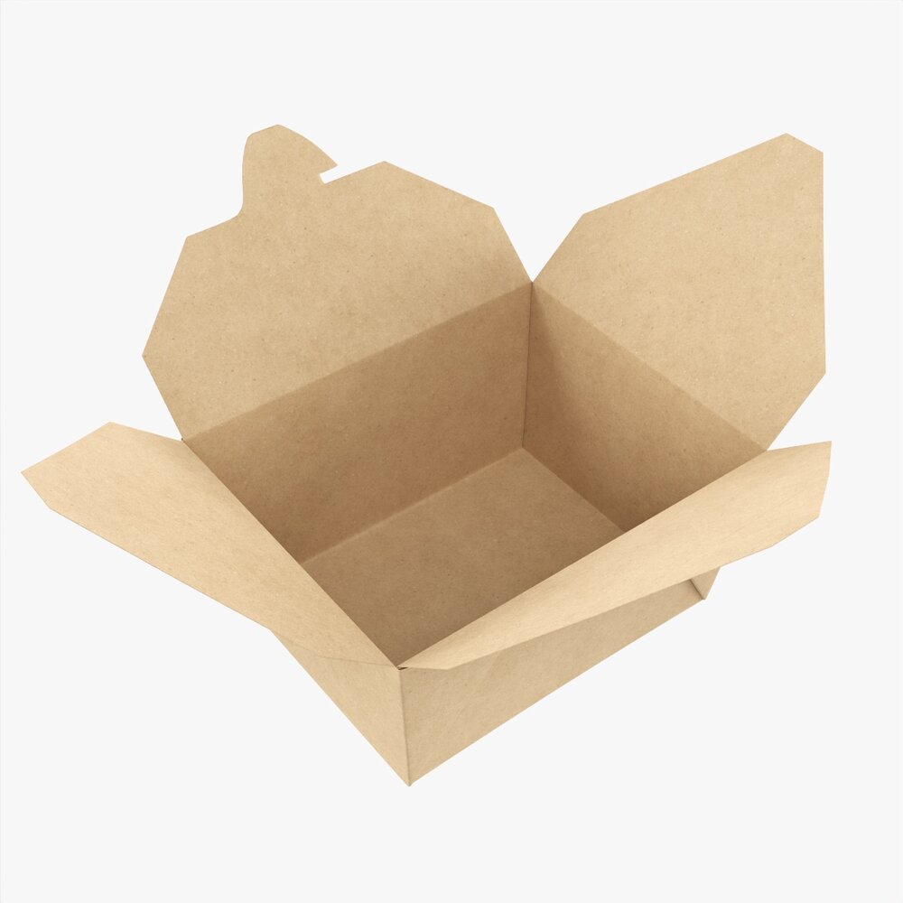 Kraft Paper Take-Away Container Open Modello 3D