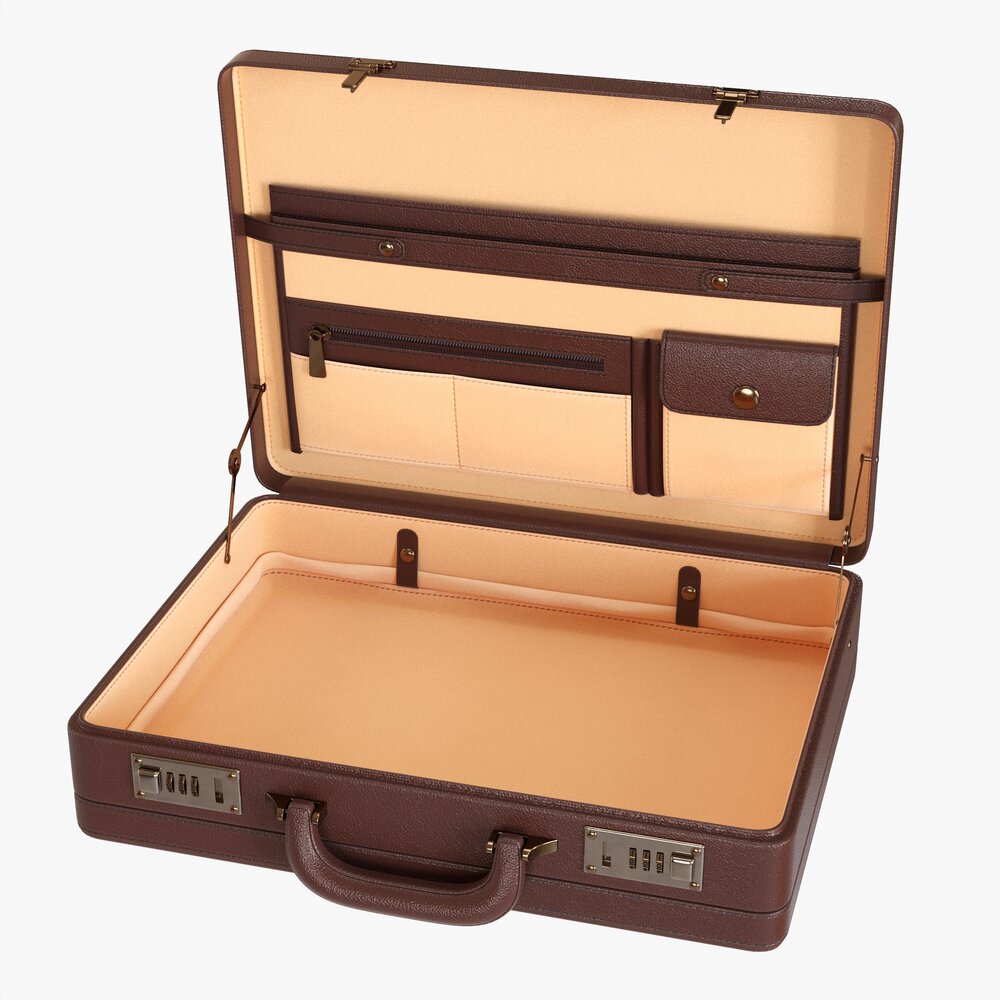 Leather Briefcase Open Modèle 3D
