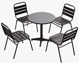 Outdoor Round Dining Table With Chairs Dark 3D model