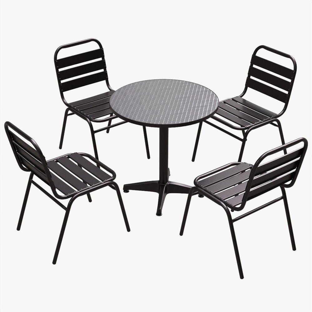 Outdoor Round Dining Table With Chairs Dark Modello 3D