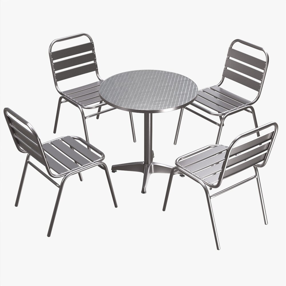 Outdoor Round Dining Table With Chairs Light 3D model