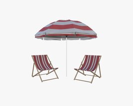 Beach Sun Lounger And Umbrella Modello 3D