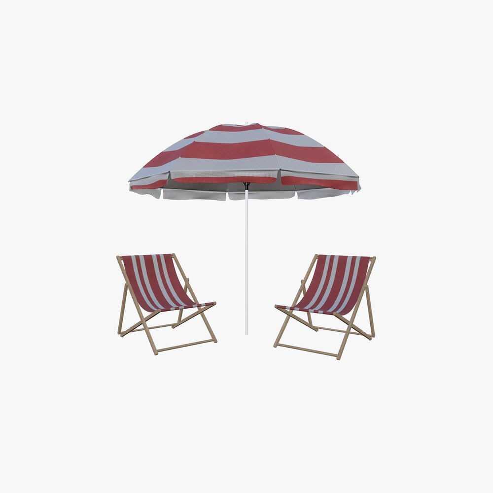 Beach Sun Lounger And Umbrella 3D model