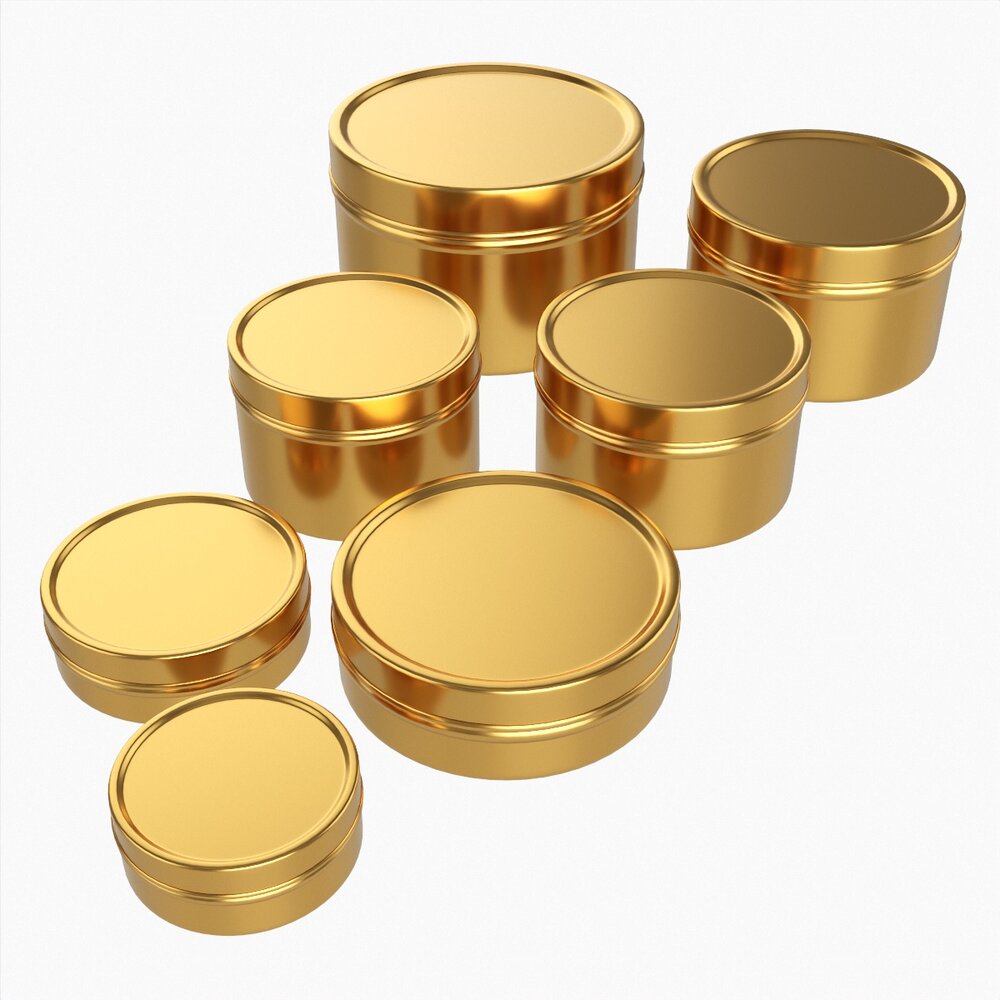 Round Decorative Gift Empty Can Jars Metal 01 Brass 3D-Modell