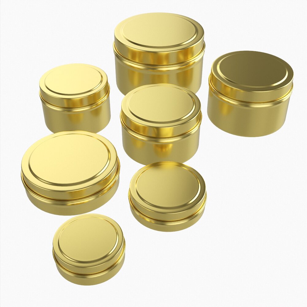 Round Decorative Gift Empty Can Jars Metal 02 Brass 3D-Modell