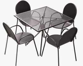Square Dining Mesh Table With Armchairs 3D 모델 
