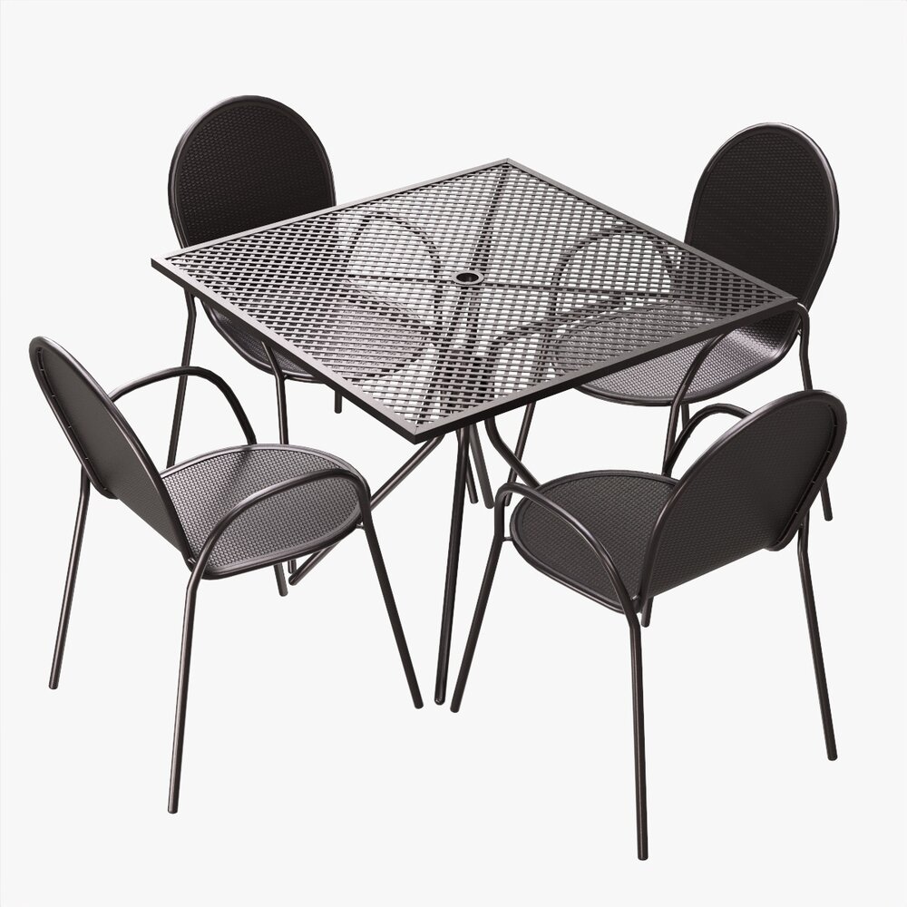 Square Dining Mesh Table With Armchairs 3Dモデル