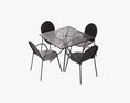 Square Dining Mesh Table With Armchairs Modello 3D