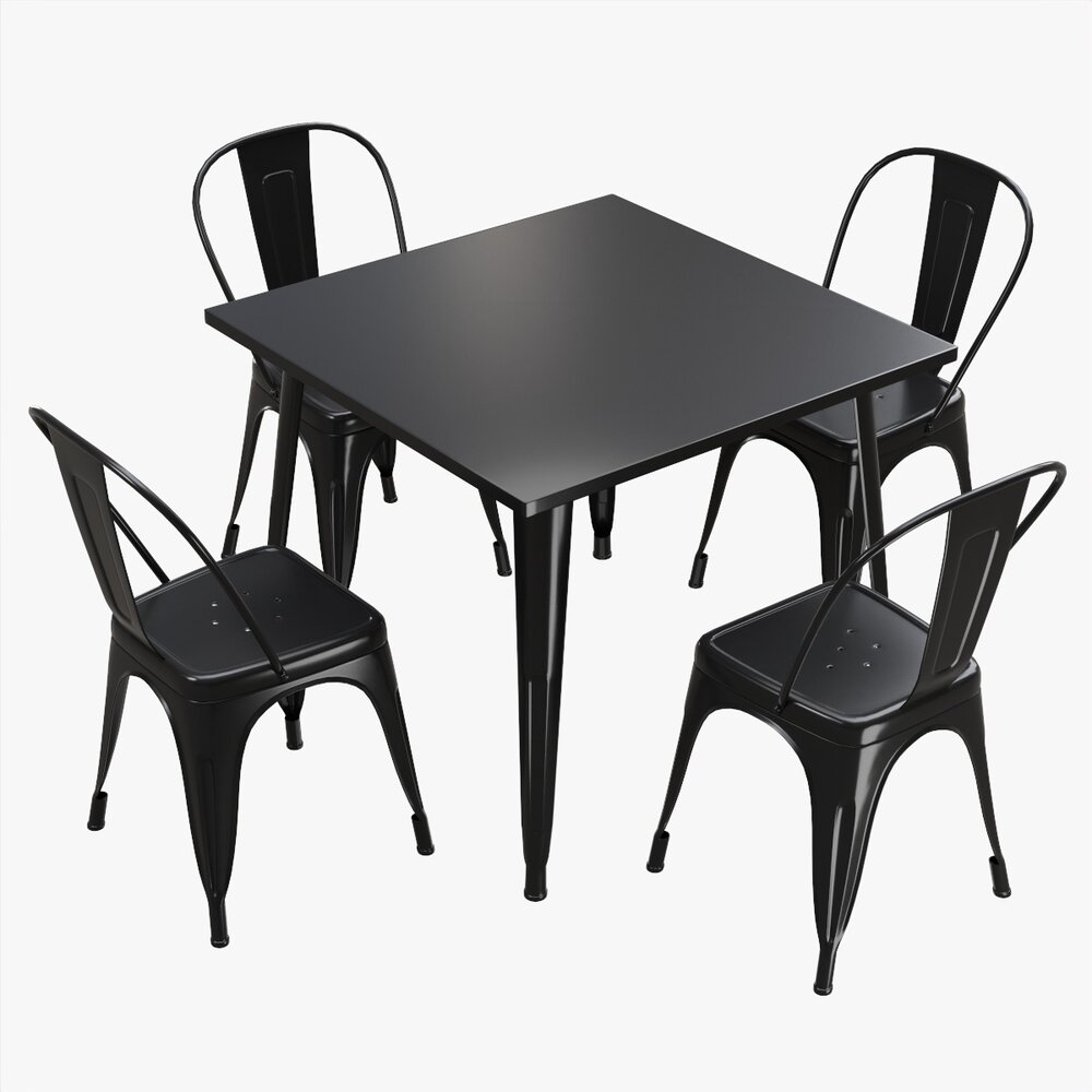 Square Dining Outdoor Table With Chairs Modello 3D