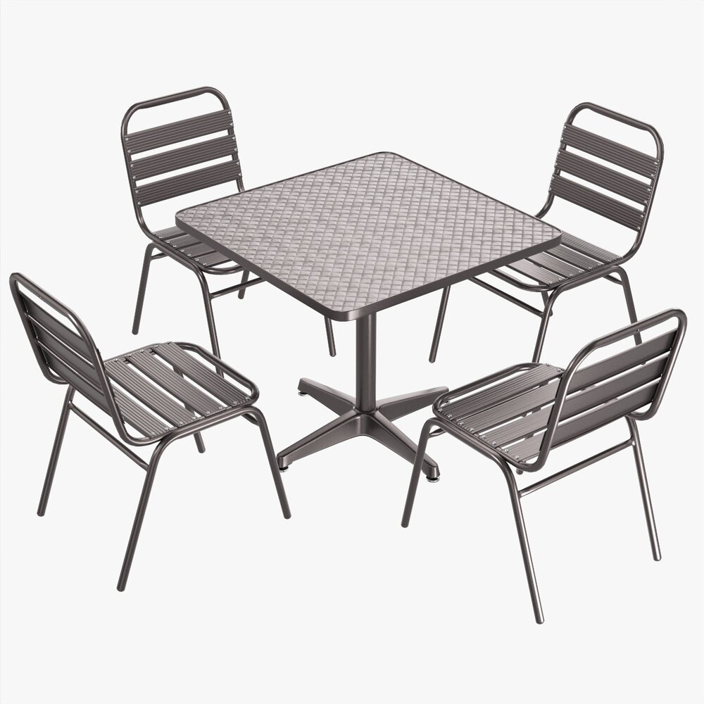 Square Metal Dining Table With Chairs 3D model