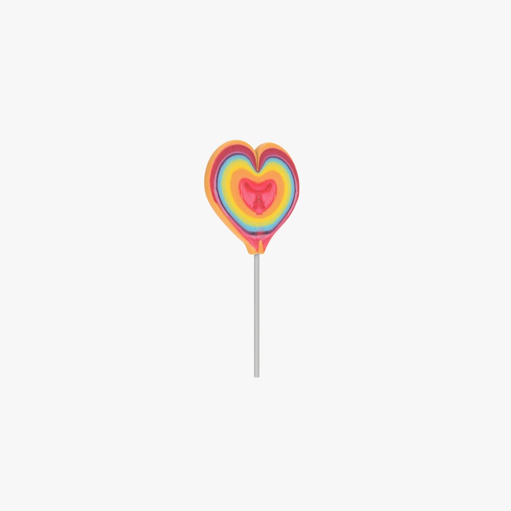 Rainbow Lollipop Heart Shaped Candy 3D модель