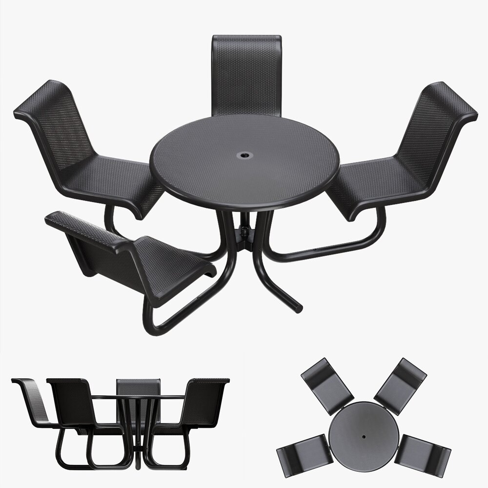 Umbrella Table With Chairs 3D model
