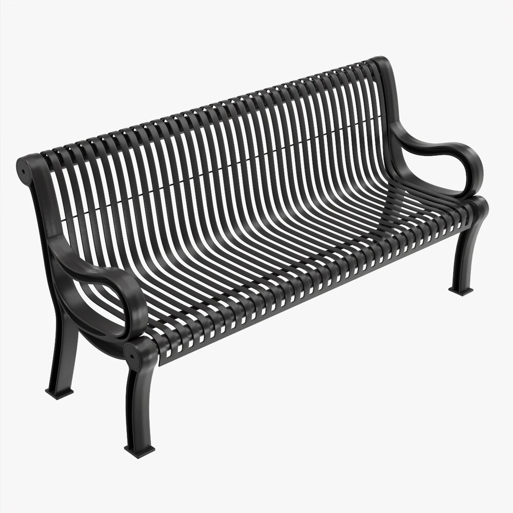 Vertical Slat Outdoor Bench With Arms 3D-Modell