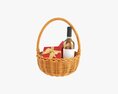 Wine Bottle In Wicker Wooden Basket 03 3Dモデル