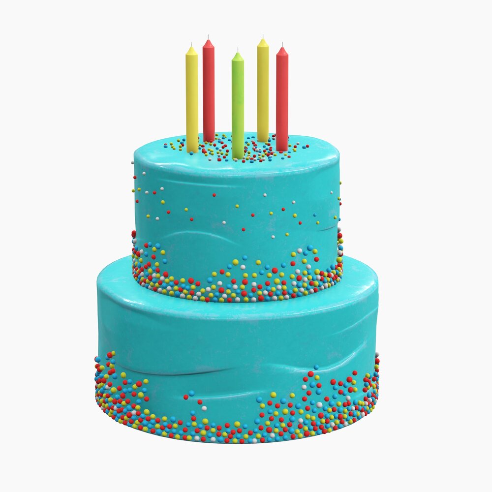 Birthday Cake With Candles And Candies 3D model
