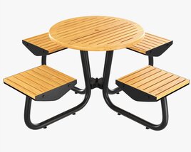 Wood Outdoor Umbrella Table With 4 Seats 3D model