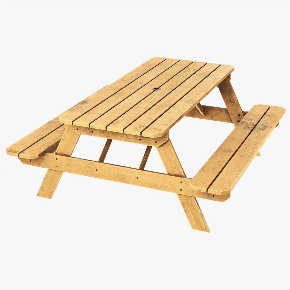 Wood Picnic Table Dirty Modelo 3d