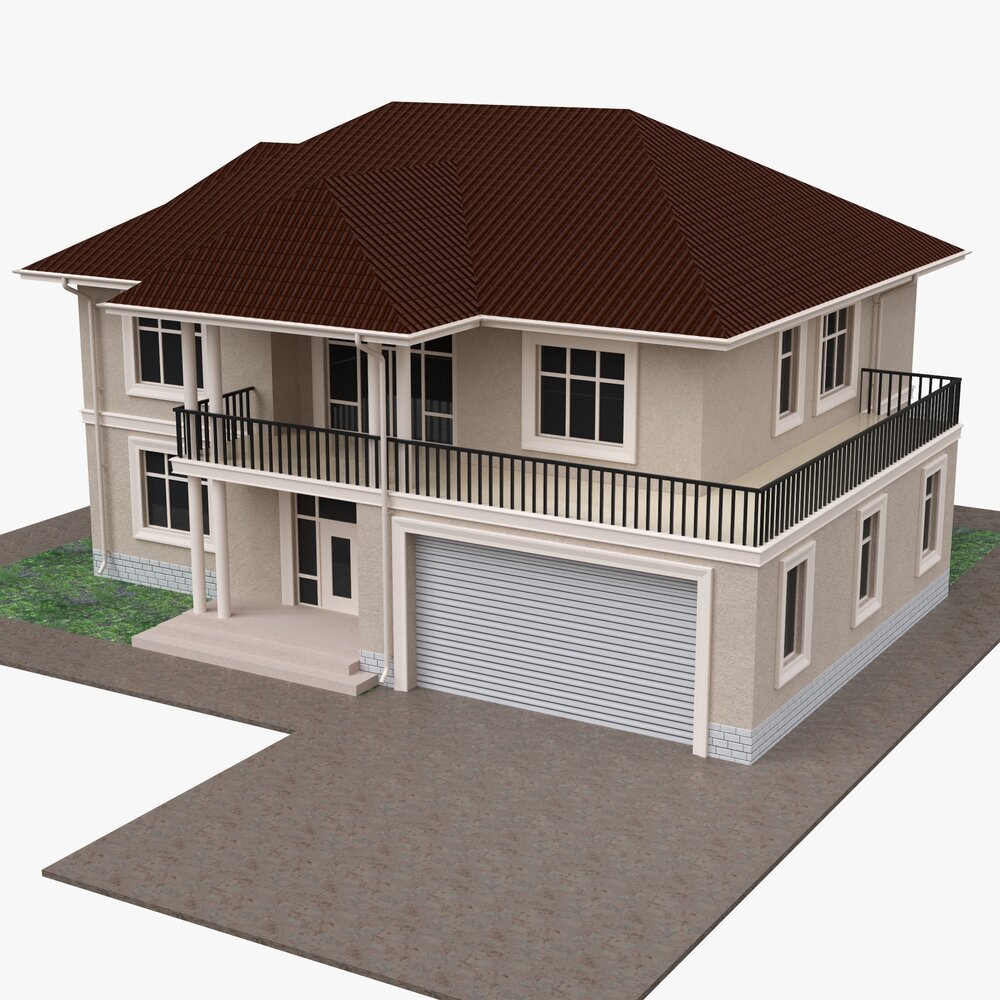 Building Villa Two-Story House With Garage 3D 모델 